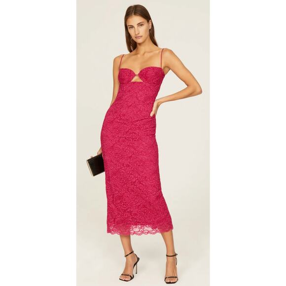 Bardot Ivanna Lace Midi Dress Pink Backless Back Slit Cut Out Sexy Party Vacay 8 - Picture 1 of 11